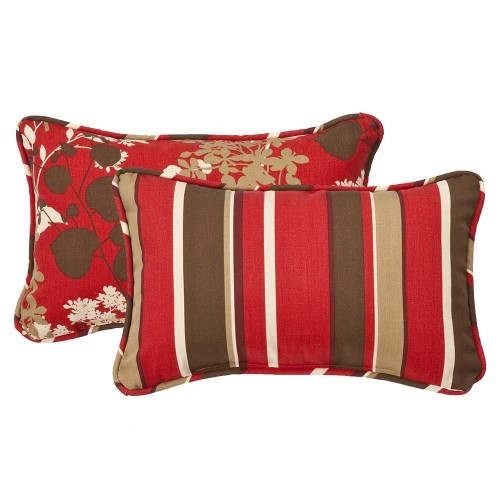 Throw Pillows| Pillow Perfect Monserrat/Montifleuri Sangria 2-Piece 11-1/2-in x 18-1/2-in Brown, Red Polyester Indoor Decorative Pillow - LV01008