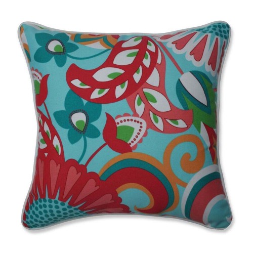 Throw Pillows| Pillow Perfect Sophia Turquoise/Coral 2-Piece 16-1/2-in x 16-1/2-in Green Cotton Indoor Decorative Pillow - PF11751