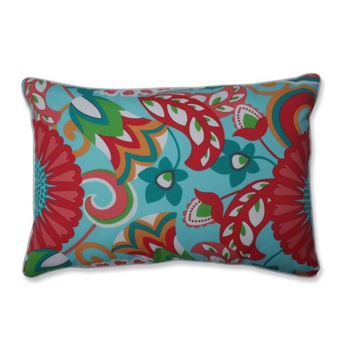 Throw Pillows| Pillow Perfect Sophia Turquoise/Coral 2-Piece 16-1/2-in x 24-1/2-in Green Cotton Indoor Decorative Pillow - WY09336