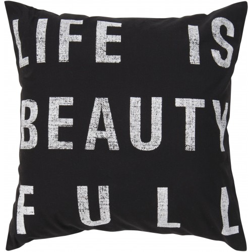 Throw Pillows| Surya Typography 22-in x 22-in Black 100% Cotton Indoor Decorative Cover - RN49491