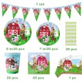 102PCS Farm Animals Party Tableware Supplies Set Including Disposable Plates Cups Napkins Straws Tablecloth Banner Serves 20 Guests for Birthday Baby Shower Decorations