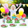 102PCS Farm Animals Party Tableware Supplies Set Including Disposable Plates Cups Napkins Straws Tablecloth Banner Serves 20 Guests for Birthday Baby Shower Decorations