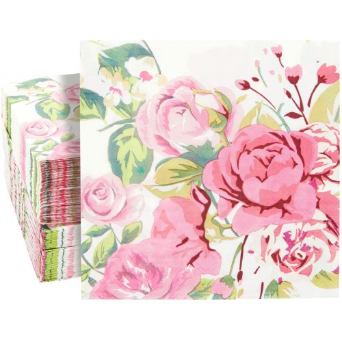 150 Pack Vintage Floral Paper Napkins for Wedding Baby Shower Tea Party 6.5 x 6.5 In