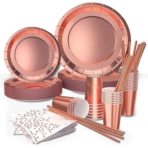 250Pcs Party Tableware Set Rose Gold Plate Cup Straw Wedding Party Decoration Supplies Color : A Size : As shown