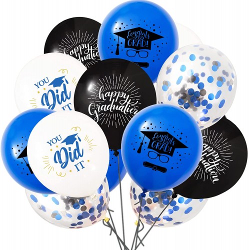 40pcs 2022 Blue Graduation Decorations Balloons Set 12 Inch Royal Blue White Black Confetti Latex Helium Grad Balloons for Class of 2022 Grad Party Decorations Supplies