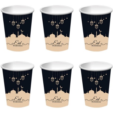 6pcs Eid Mubarak 6pcs Paper Cups Paper Trays Ramadan Single-used Tableware Paper Cup Islam Muslim Party Festival Table Decoration For Eid Mubarak Party