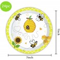 7inch Bumble Bee Party Plates 24pcs Disposable Round Paper Plates for Bee Baby Shower Bumble Bee Birthday Decorations Honey Bee Gender Reveal Party Spring Summer Wedding Picnic Supply