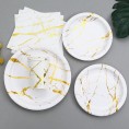 Amosfun 1 Set  40pcs Gold Marbling Disposable Dinnerware Set Marble Paper Plates Cups Napkins for Easter Spring Baby Shower Wedding Party Tableware