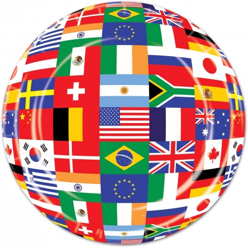 Beistle 8 Piece Durable Disposable Paper International World Flags Plates Travel Theme Party Tableware 9" Multicolored