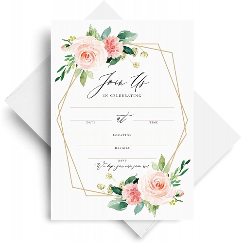 Bliss Collections All Occasion Invitations with Envelopes Geometric Floral Cards for Your Wedding Reception Bridal or Baby Shower Engagement and Birthday Party 5"x7" 25 Invitations and Envelopes
