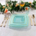 BoGee Disposable Tableware 150 Pieces of One-time Party Tableware Transparent Color Gold Side Plate Wine Cup Knife Fork Spoon Set Heavy Plastic Fruit Color : Green