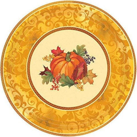Bountiful Thanksgiving 12" Metallic Paper Plates 8 Ct. | Party Tableware