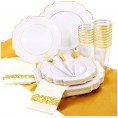 BZGWECD 50Pcs Blue Plastic Plates and Gold Silverware Disposable Party Tableware Set Adult Birthday Party Decoration Wedding Tableware Color : White 50pcs