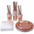 BZGWECD Aluminum Film Golden Party Disposable Tableware Set Party Table Decoration Paper Cup Plate Straw Wedding Birthday Party Supplies Color : Rose Gold 125pcs