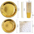 BZGWECD Aluminum Film Golden Party Disposable Tableware Set Party Table Decoration Paper Cup Plate Straw Wedding Birthday Party Supplies Color : Rose Gold 125pcs