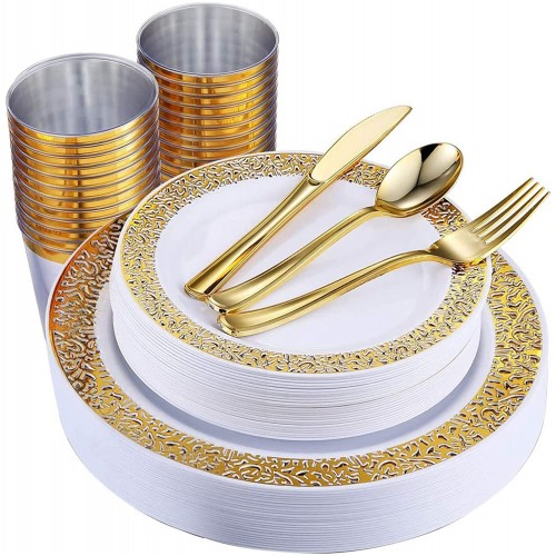 BZGWECD Western Food 25 People Disposable Tableware Set Napkin Adult Birthday Party Party Wedding Tableware Supplies Color : 150pcsRose Gold
