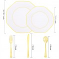 Ciaell 125PCS White and Gold Plastic Plates Disposable Gold Plastic Plates & Gold Plastic Silverware include 50Plates 25Knives 25Forks 25Spoons for Wedding & Party