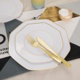 Ciaell 125PCS White and Gold Plastic Plates Disposable Gold Plastic Plates & Gold Plastic Silverware include 50Plates 25Knives 25Forks 25Spoons for Wedding & Party