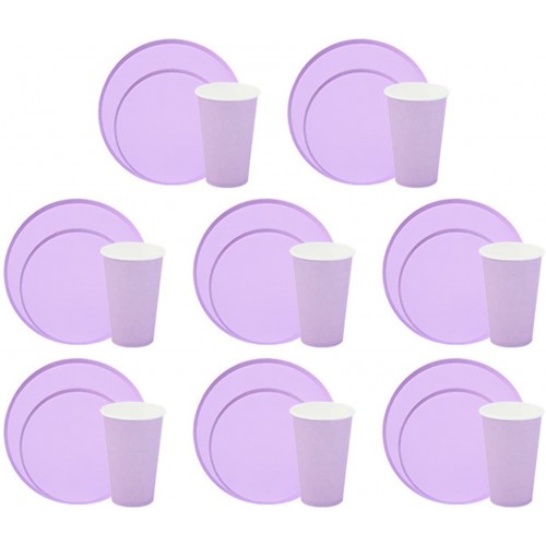 Cuteam 24Pcs Set Modern Dinnerware Exquisite Paper Disposable Party Tableware Set for Home Party Purple