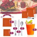Disposable Plastic Dinnerware Wedding Value Set for 60 Guests Fancy Square Burnt Orange Dinner Plates Dessert Plates Silver Cutlery Set & Cups For Thanksgiving Birthday Party & Other Occasions