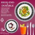 Elegant Disposable Plastic Dinnerware Set for 60 Guests Fancy White with Black & Silver Royal Dinner Plates Dessert Salad Plates Silverware Set & Cups For Wedding Birthday Party & All Occasions