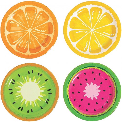 Fun Express Tutti Frutti Fruit Dessert Plate for Party Party Supplies Print Tableware Print Plates & Bowls Party 8 Pieces
