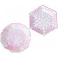 FUNZZY Christmas Snowflake plates Snowflake Pattern Disposable Plates Tableware Supplies for Xmas Party 16 Pcs Hexagon and Dodecagon
