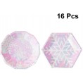 FUNZZY Christmas Snowflake plates Snowflake Pattern Disposable Plates Tableware Supplies for Xmas Party 16 Pcs Hexagon and Dodecagon