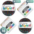 Happy Retirement Party Paper Dessert Plates and Lunch Napkins Serves 16