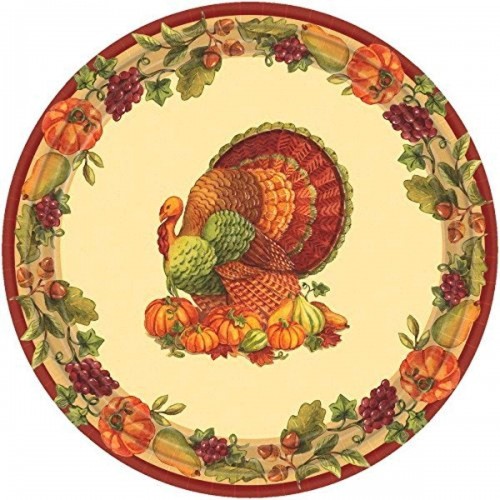 Joyful Thanksgiving Multicolored 9" Round Paper Plates 60 Ct. | Party Tableware