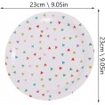 KESYOO 12Pcs Disposable Paper Plate Colorful Triangle Pattern Cake Tray Round Degradable Pastry Dish Fruit Snack Tray Party Tableware for Picnic Birthday Wedding 9inch
