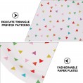 KESYOO 12Pcs Disposable Paper Plate Colorful Triangle Pattern Cake Tray Round Degradable Pastry Dish Fruit Snack Tray Party Tableware for Picnic Birthday Wedding 9inch