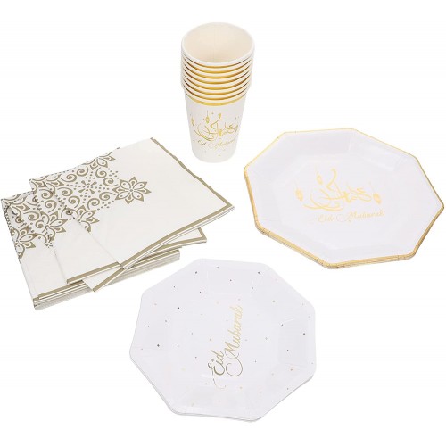 LUOZZY Eid Ramadan Plates Disposable Paper Cups Napkin Set Mubarak Tableware Eid Party Supplies