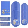 LUOZZY Ramadan Festival Disposable Kits with Paper Cup Plate Tissue Party Serving Tableware for Islamic Festival Blue