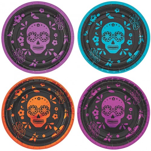 Metallic Day Of The Dead Dinner Plates for Halloween Party Supplies Print Tableware Print Plates & Bowls Halloween 8 Pieces