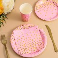 Pink and Gold Party Supplies 150PCS Golden Dot Paper Party Dinnerware Includes Paper Plates Napkins Knives Forks 12oz Cups Banner for Bachelorette Girl Birthday Baby Shower Serves 25