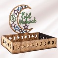 Ramadan Tray Square Wooden Rustic Crescent Moon Star Eid Mubarak Party Tableware Dessert Plates Display Holder Table Decoration Food Serving Tray for Pastry Cupcake Biscuit Snack