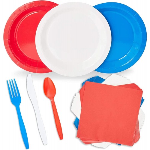 Red White and Blue Dinnerware Set for 4th of July Serves 48 240 Pieces
