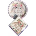 Scalloped Spring Easter Bunny Paper Tableware Party Set: 40 Cocktail Napkins + 16 Lunch Plates