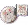 Scalloped Spring Easter Bunny Paper Tableware Party Set: 40 Cocktail Napkins + 16 Lunch Plates