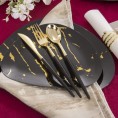 Supernal 60pcs Black Gold Plastic Plates Black Plastic Plates with Gold Marble Design,Triangular Plastic Plates Includes 30 Dinner Plates and 30 Dessert Plates Suit for Wedding and Parties
