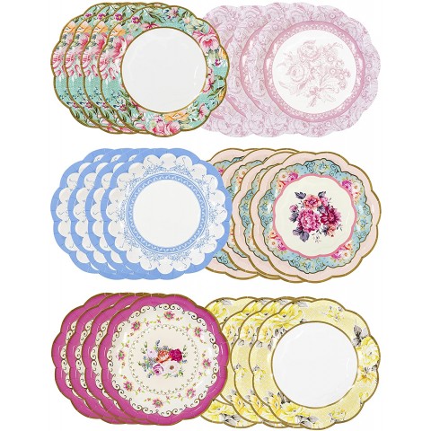 Talking Tables Pack of 24 Vintage Floral Paper Plates with Scalloped Edge Truly Scrumptious Disposable Tableware For Birthday Party Afternoon Tea Baby Shower Wedding Multicolor