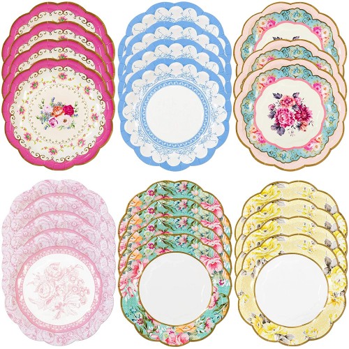 Talking Tables Truly Scrumptious Vintage Floral Small 6.75 Paper Plates in 6 Designs for a Tea Party or Picnic Multicolor 24 Pack