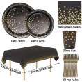 YUNRUI-SS 81 Piece Black Gold Cutlery Set 20 Users Dinner Plate Cutlery Cup Napkin Fork Tablecloth Gold Dot Black Paper Plate. Graduation party tableware teen birthday party decorations