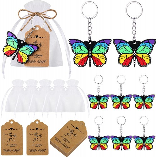 109 Pieces Baby Shower Return Gifts Set for Guests Butterfly Keychains Organza Bags Kraft Tag and 10 Meters Rope Baby Shower Return Favors for Guests Party Supplies