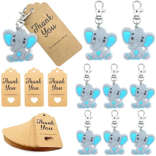 20 Pack Baby Shower Return Gifts for Guests Blue Baby Elephant Keychains + Thank You Kraft Tags for Elephant Theme Party Favors Baby Shower Favors Boys Birthday Party Supplies