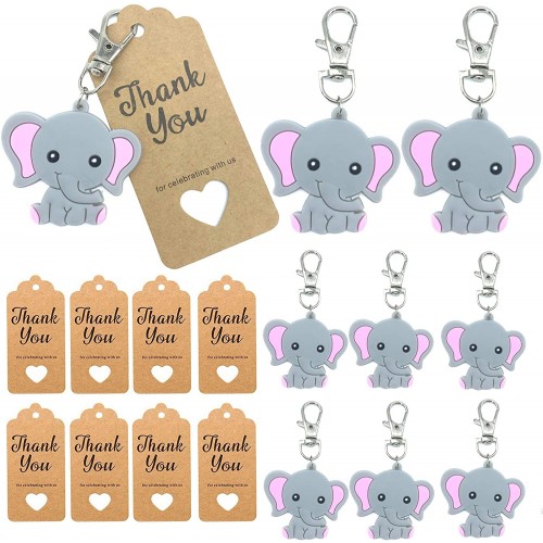 20 Pack Baby Shower Return Gifts for Guests Pink Baby Elephant Keychains + Thank You Kraft Tags for Elephant Theme Party Favors Baby Shower Favors for Girls Birthday Party Supplies