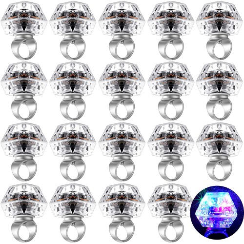 20 Pieces Light Up Rings Flashing Plastic Diamond Bling Rings LED Glow Rings for Birthday Bachelor Parties Weddings Raves Concert
