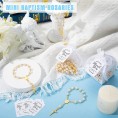 200 Pieces Baptism Favors Set 50 Pieces Mini Rosary 50 Pieces Baptism Gift Boxes 50 Pieces White Organza Bags with Drawstring 50 Pieces Thank Tags for Baby's Christening Communion Party Favors