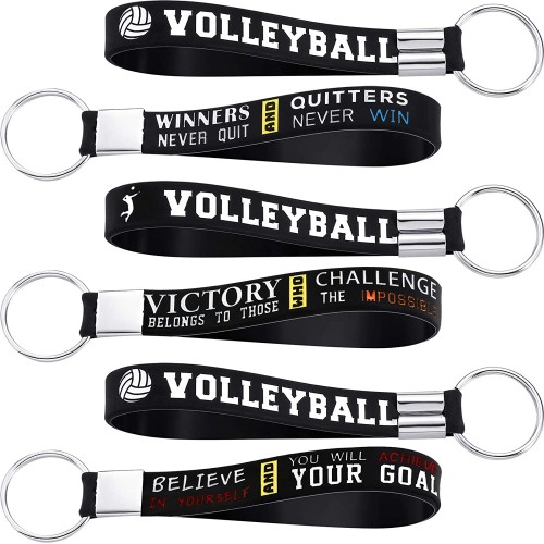 24 Pieces Volleyball Wristlet Keychain Silicone Volleyball Keyrings with Motivational Quotes Inspirational for Sports Party Favor Volleyball Gifts